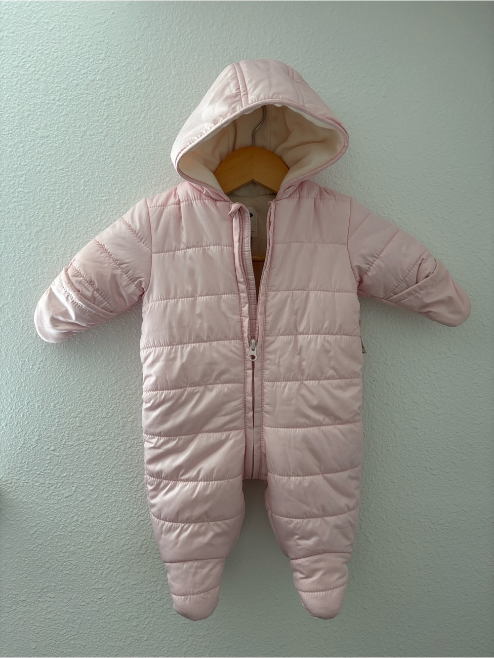 Old Navy Light Pink Hooded Baby One-Piece Footie